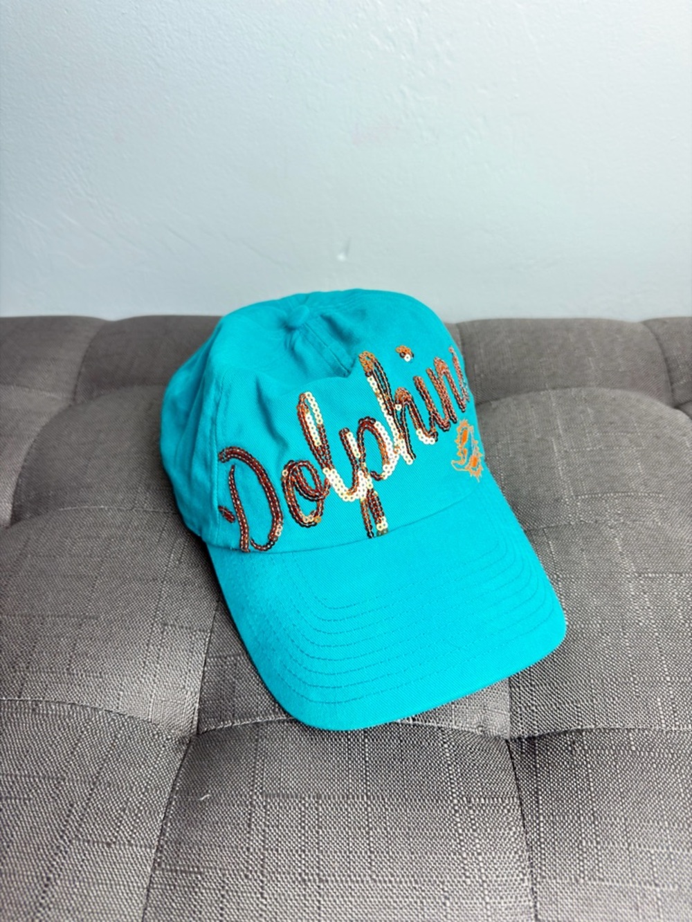Miami Dolphins Sequin Script Baseball Cap ‘47 Brand Turquoise Adjustable Hat